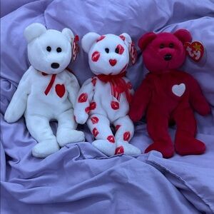 Ty Stuffed Bears Trio - White, Red, and Pink